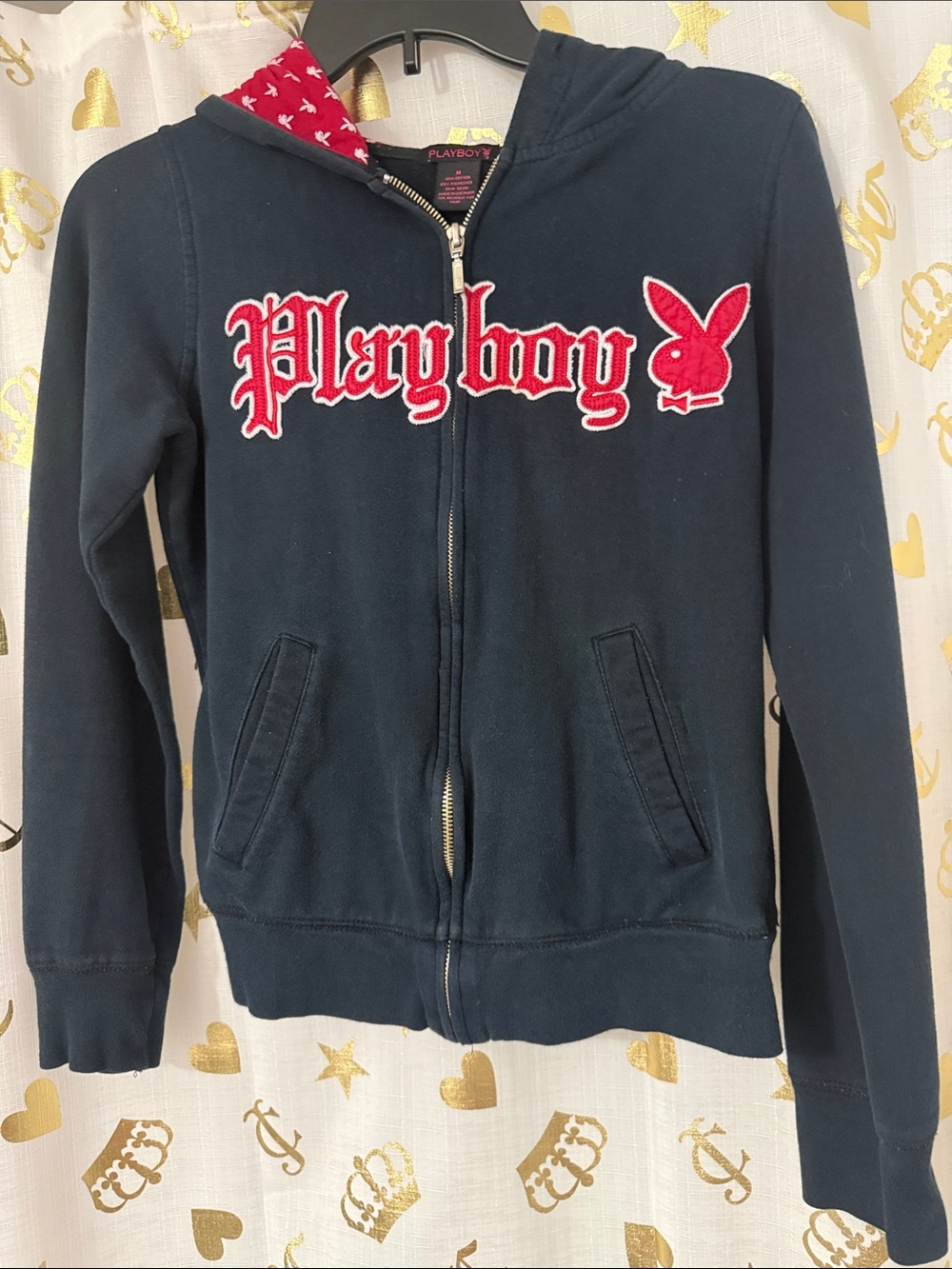 PLAYBOY  Zip Hoodie with Red Logo and Bunny